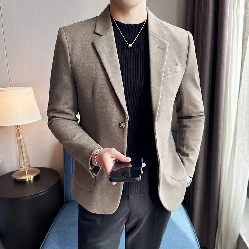 Autumn Winter New Woolen Slim Fit Suit Coat Men Fashion Casual Business Social Party Dress Men's Suit Jackets Tailcoats 4XL-M