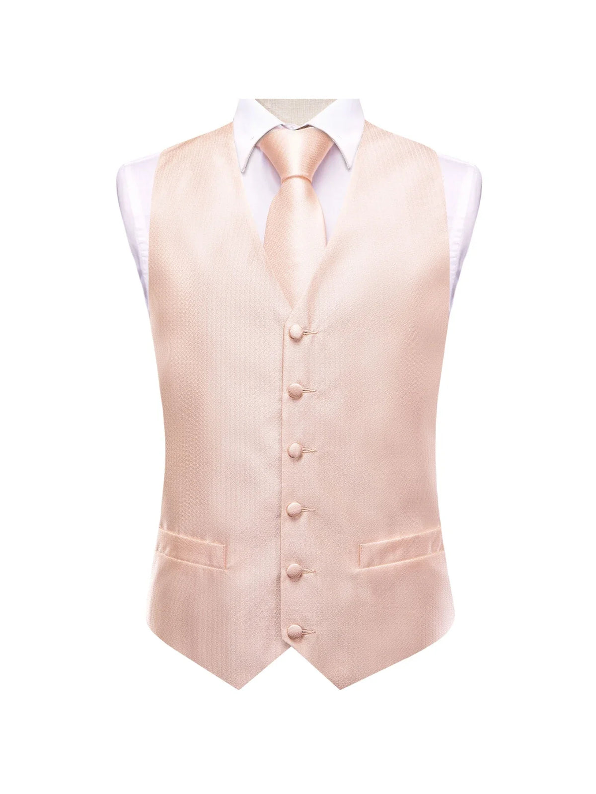 Men's Suit Vest Double Breasted Champagne Waistcoat with Necktie and Pocket Square for Ceremony