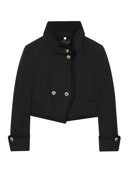 Women Fashion Solid Turtleneck Versatile Gold Buckle Short Blazer Coat Female Elegant High Street Casual Long Sleeve Jacket