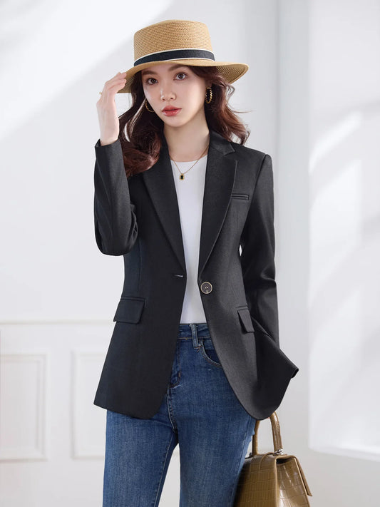 Elegant Solid Women's Blazer Long Sleeve Turn down Collar Slim Fit Office Jacket Single Button Spring Autumn Fashion