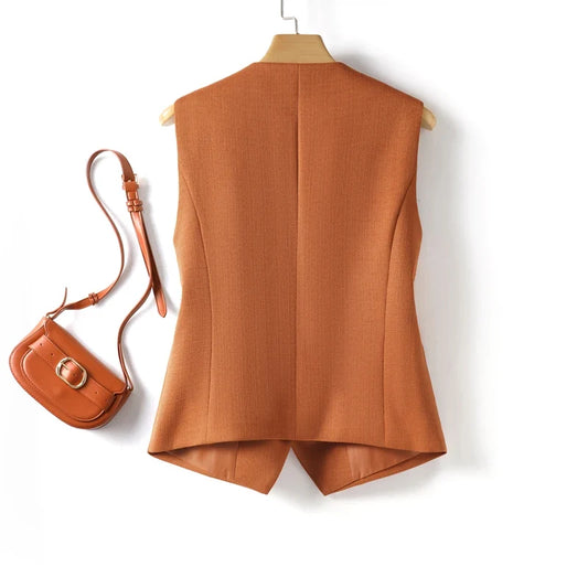 Fashionable Layered Sleeveless Suit Vest for Women Spring and Autum Single-Breasted Short V Neck Vest Top