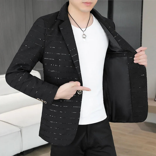 Blazer Men's Sequined High-end Hot Diamond Style Business Outdoor Travel Wedding Youth Slimming Casual High Formal Wear Blazer