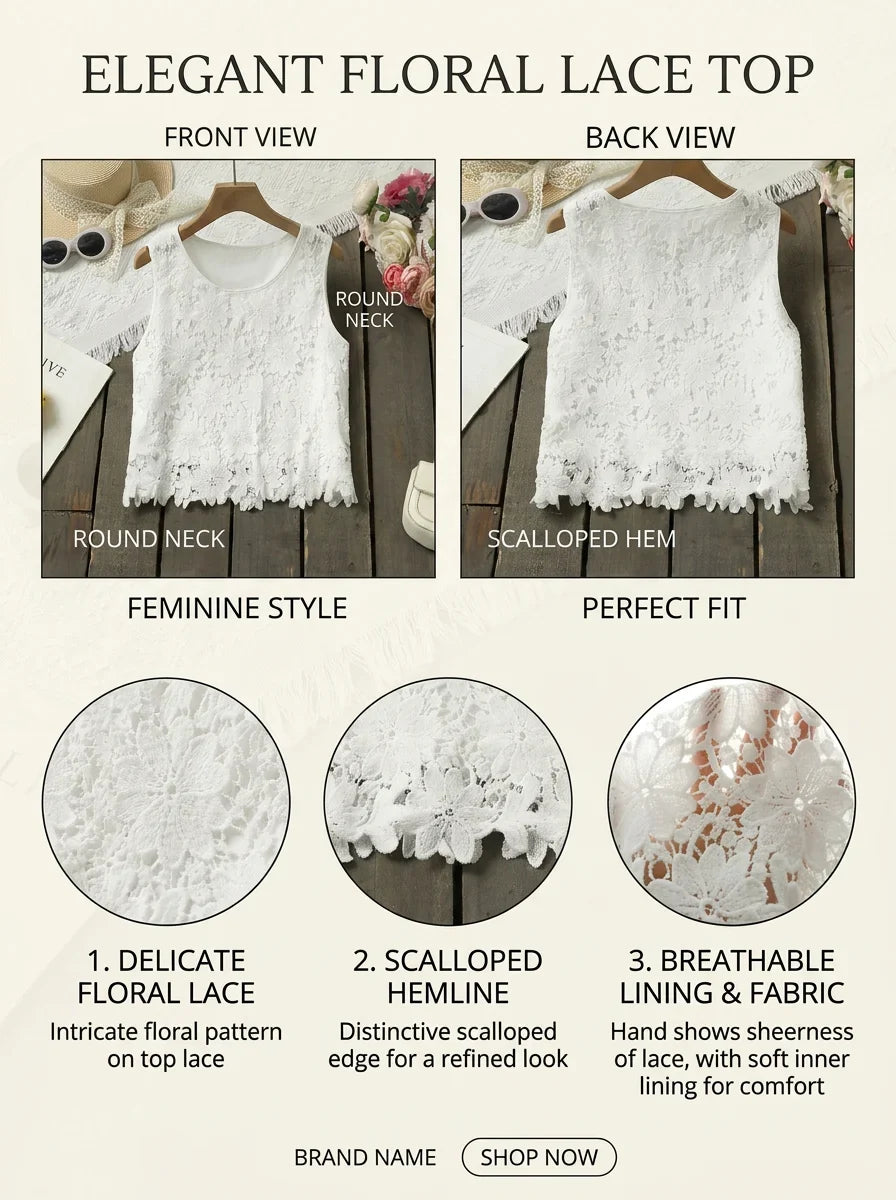 Spring & Summer New Arrival Women's Hollow-out Lace Trim Elegant Vest Gilet, Stylish & Classy Lace Camisole Vest
