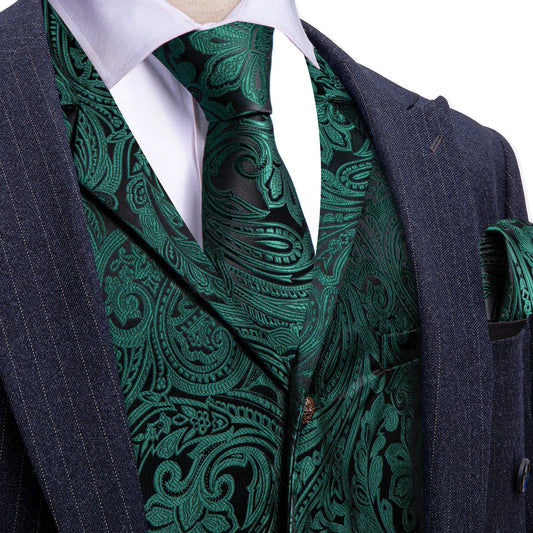 Men's Jacquard Paisley Vest Waistcoat with Tie Set – Notched Lapel, Single Breasted, Wedding & Formal Occasions