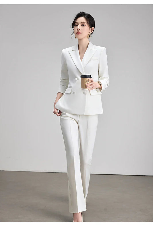 Elegant Chic Business Formal Blazer Suit Pants 2 Piece Matching Sets Women 2026 Autumn Office Lady Outfit Blue Work Wear