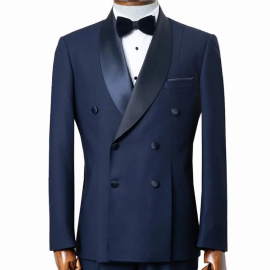 Men Suit 2 Pieces Black With Bright Lapel Double Button Business Daily For Wedding Groom Banquet Work Office Jacket And Pants