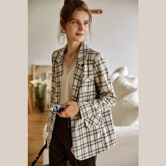 Women's Plaid Blazers Woman 2026 Autumn New Retro Outerwears England Style Short Suit Jackets Female Clothing O21QW55692
