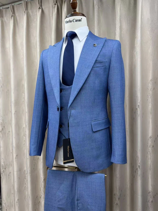 Men's Formal Peak Lapel Suit Set 3 Pieces Business Outfit Elegant Handsome Slim Fit Suits For Men Host Costumes Party Tuxedo