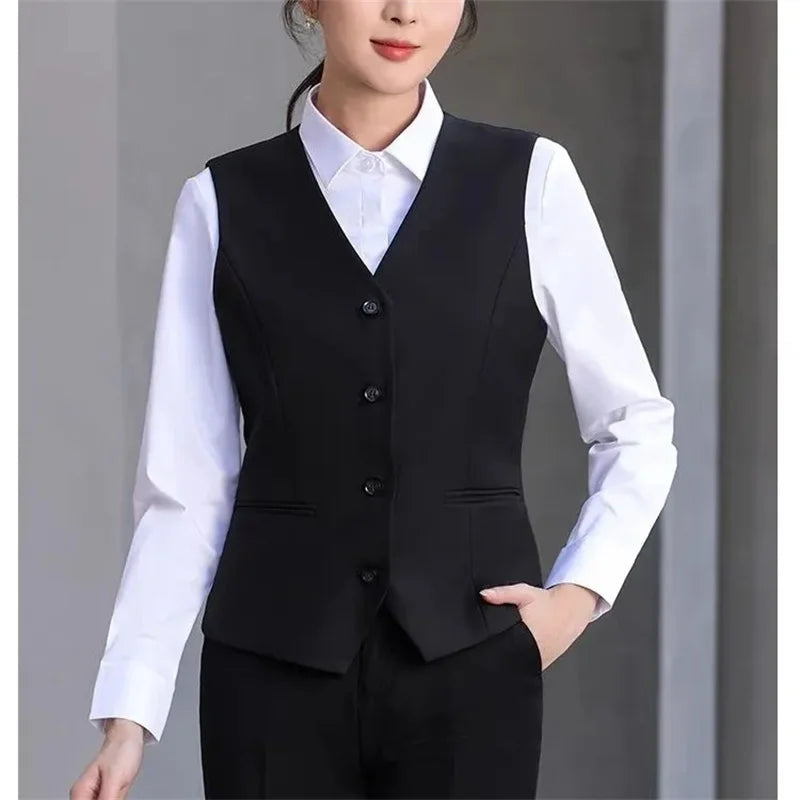 Korean 2026 Spring New Women's Blazer High End Casual Vest Waistcoat Female Professional Vest V-neck Sleeveless Short Jacket