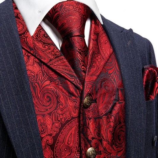 Men's Jacquard Waistcoat Set with Half Notch Lapel Vest Necktie Pocket Square and Cufflinks for Weddings and Formal Events