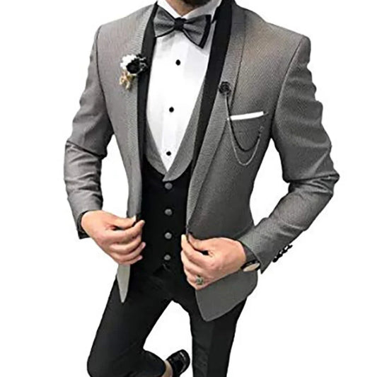 One Button Men's Business Suits Slim Fit Skinny Men's Wedding Prom Suits 3 Pieces(Jacket+Pant+Vest)traje novio