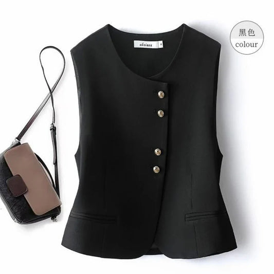 Women's Vest Coat 2026 Spring Autumn New O Neck Sleeveless Short Jacket Ladies Vest Casual Tops Female Waistcoat Lined Outerwear