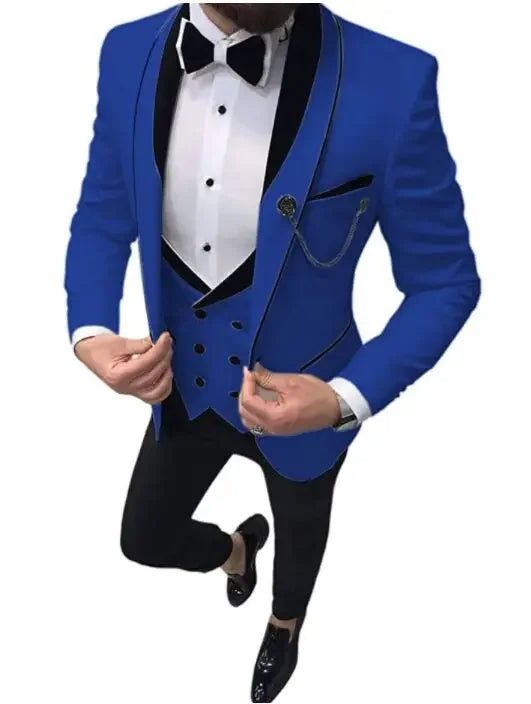 Men Double Breasted Vest Suits White Jacket Burgundy Lapel Wedding Groom Tuxedo For Men Suits Prom Best Man Blazer 3 Piece