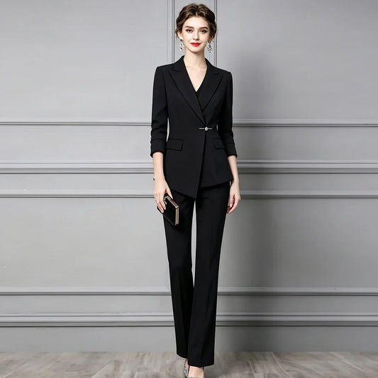 Autumn Elegant Chic Blazer and Pants Suit Women 2026 Korean Fashion Formal Office Outfit Brown Jacket and Trousers Sets