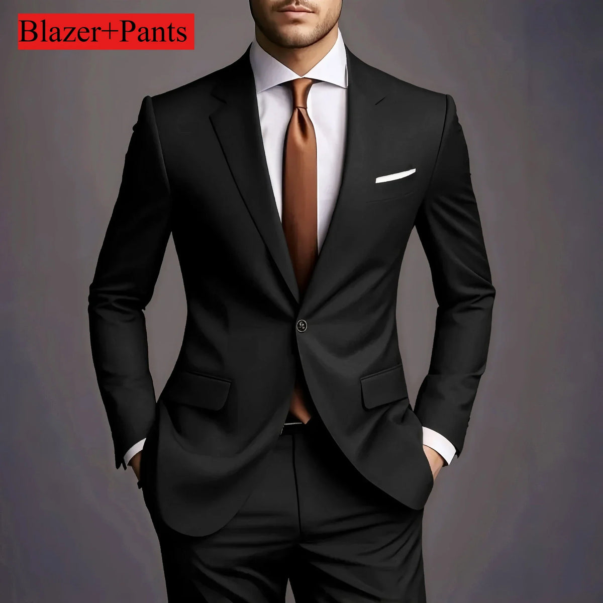 Costume Homme Luxe Élégant 2 Pièces 2026 Tendance Coréenne Décontracté Coupe Ajustée Mariage Marié Smoking