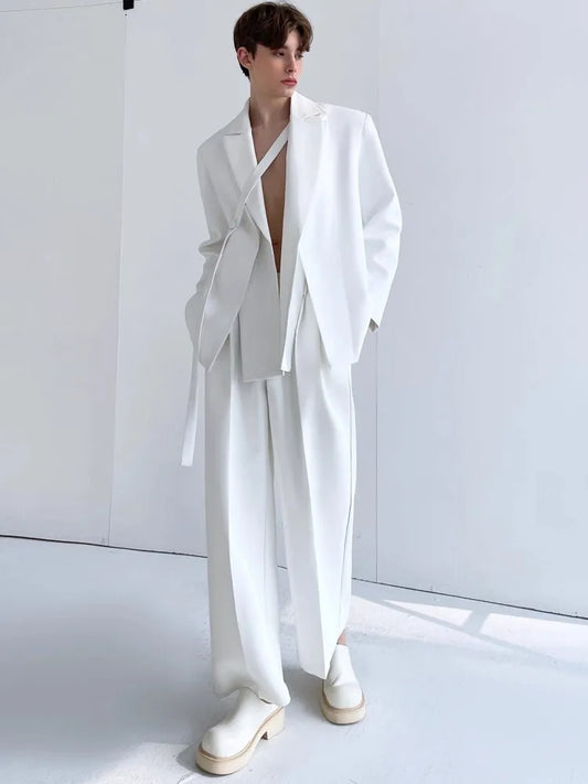 Fashion Designer Runway Mens Suits Sets Loose Fit Spring Solid Casual Single Button Suit Jacket Straight Pants Men Two Piece Set