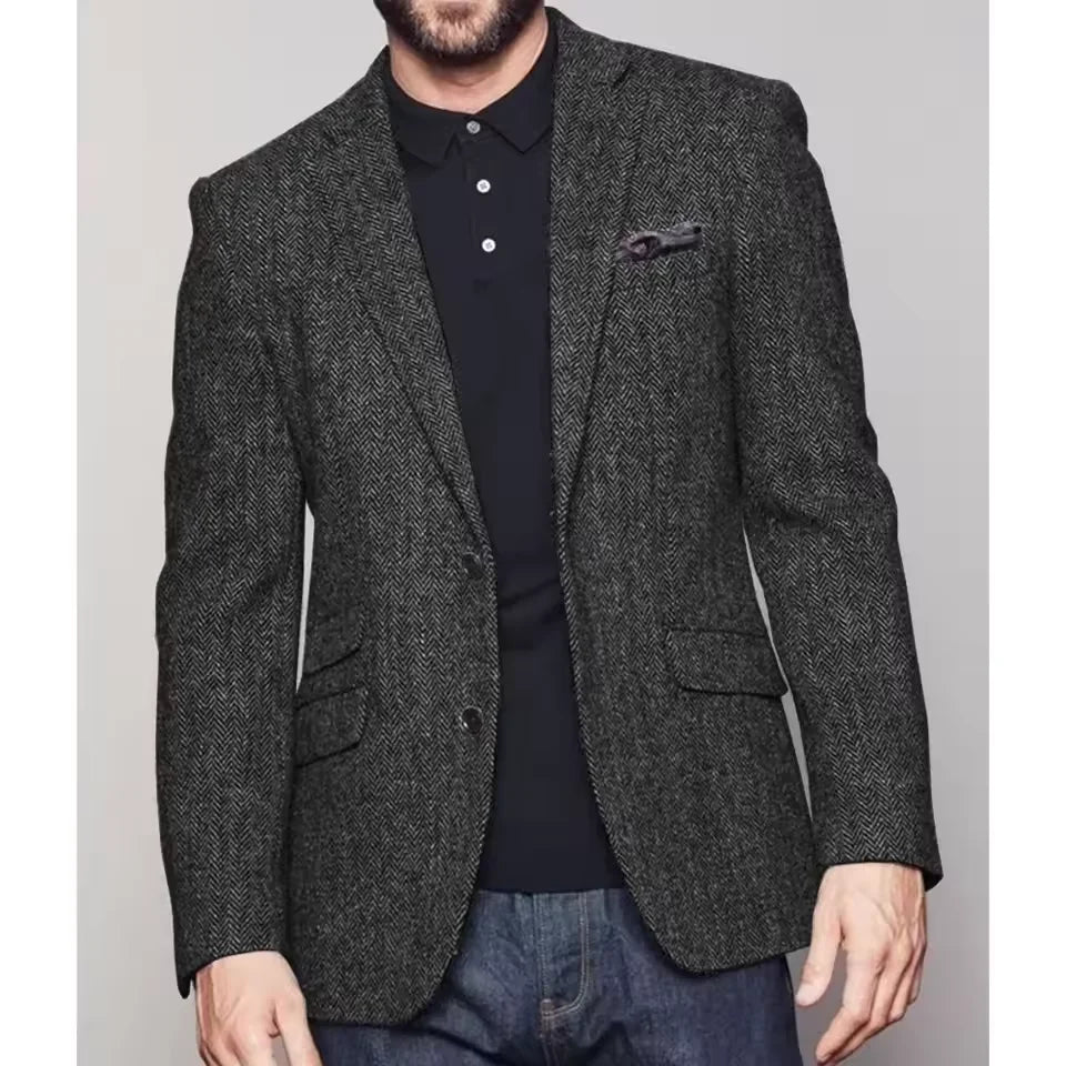 Men's Herringbone Suit Jacket – Single Breasted Slim Fit Blazer for Business & Formal Wear