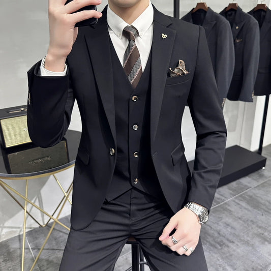 Men's Slim Fit Three Piece Wedding Suit – Single Button Smart Casual Formal Set