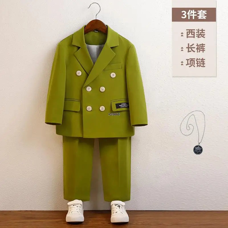 Boys Green Summer Photography Suit Kids Formal Wedding Dress Baby Birthday Dress Children's Day Performance Ceremony Costume