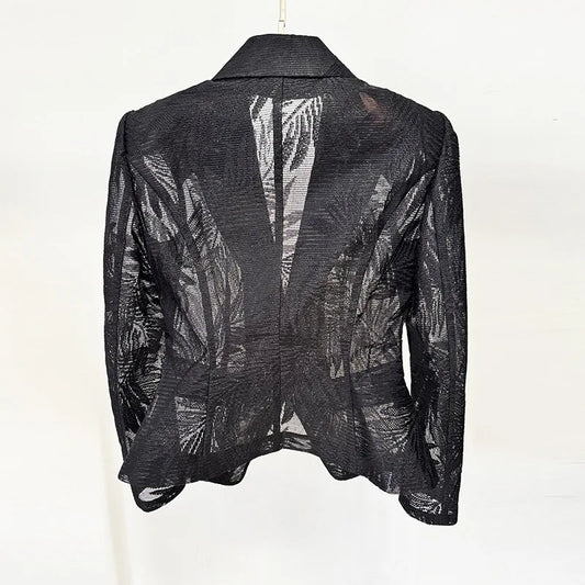2026 Spring New Women Blazer Sheer Mesh Embroidery Waist Cinching Slim Fit Single Button Elegant Sexy Luxury Jacket HK18562
