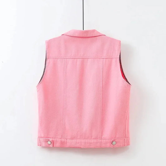 Lady Large Size 5XL Denim Sleeveless Jacket 2026 Femme Cowboy Vest Spring Women Hole Nail Bead Jeans Waistcoat Coat