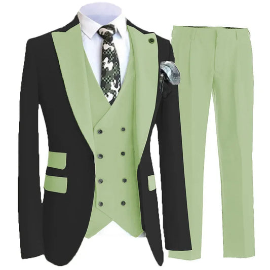 Men's Suit Brown 3 Pieces Slim Fitting Lapel Black Coat Suitable For Wedding Banquet Groom Wedding Jacket Vest With Pants