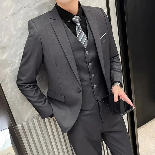 Men's 3-Piece Formal Suit – Single Breasted Business & Wedding Suit for Men in Navy Blue, Gray & Black