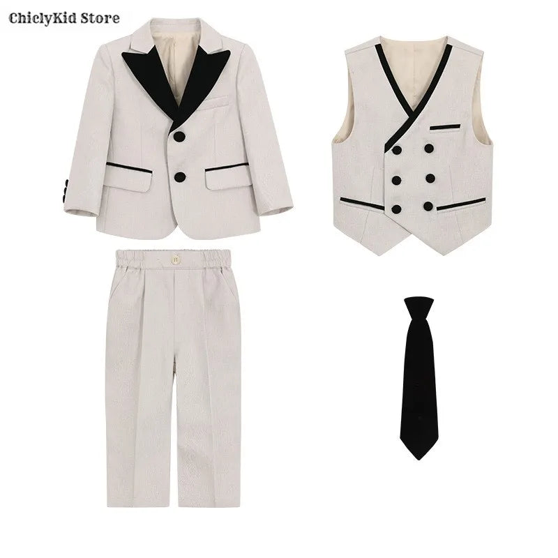 Boys Fashion Blazer Jacket Waistcoat Pants Wedding Suits Kids Morning Coat Formal Dress Children Tuxedos Toddler Clothes Sets