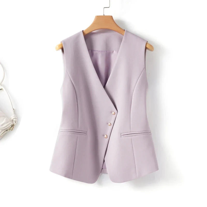 Whitevneck Short Vest for Women Spring & Fall Single-Breasted Slim Workplace Elegant Fashionable Top