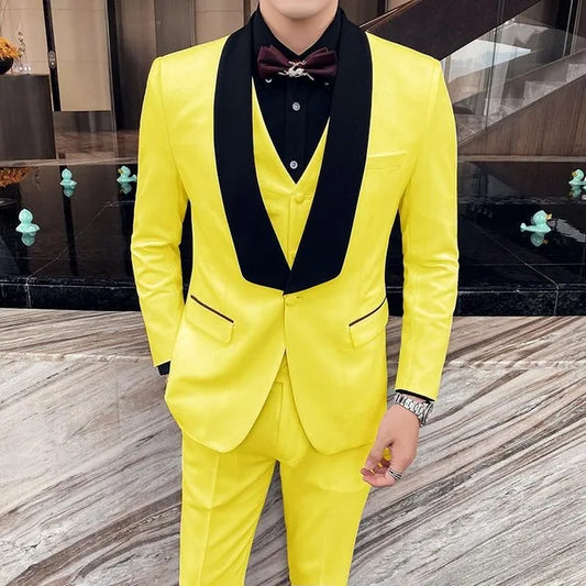Costume Homme Light Blue Men Tuxedo Groom Suits Velvet Shawl Lapel Slim Fit Dinner Prom Party Suits Wedding Best Man Blazer