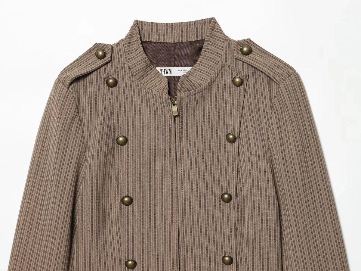 High Street Casual Chic Women Blazer Striped Double Breasted Slim Blazer Fashion 2026 Spring Office Holiday Blazer