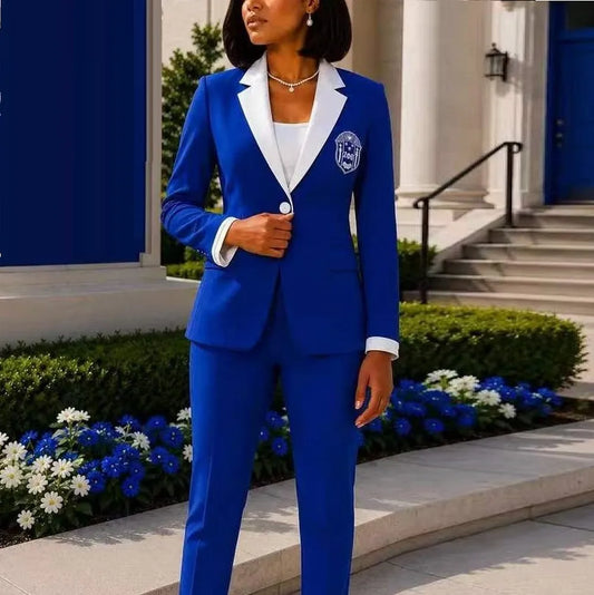 White Collar Blue Formal Business Women Suit Wedding Party Prom Ladies Mother Girl Tuxedos Costume 2 Piece Set Jacket Pants