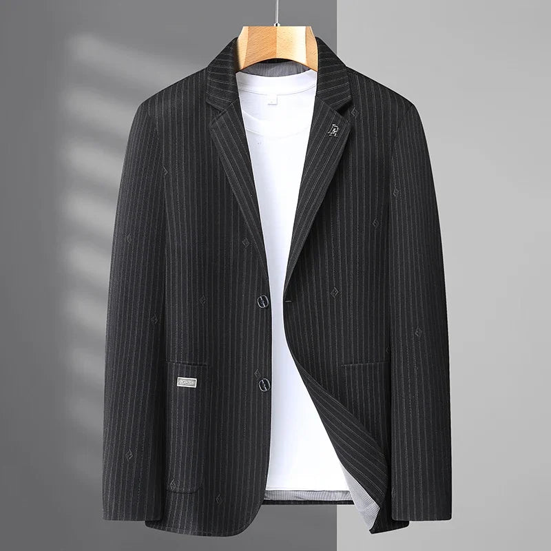 Men's Smart Casual Blazer – Single Breasted Polyester Jacket for Middle-Aged Men – Spring Autumn