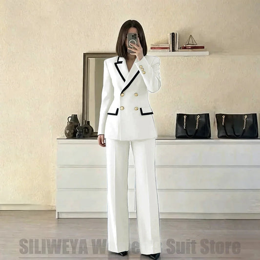 Women's Red Suit Two Piece Set Double Breasted Blazer with Black Trim and Pants Elegant Formal Fashion Daily Casual Party Tuxedo