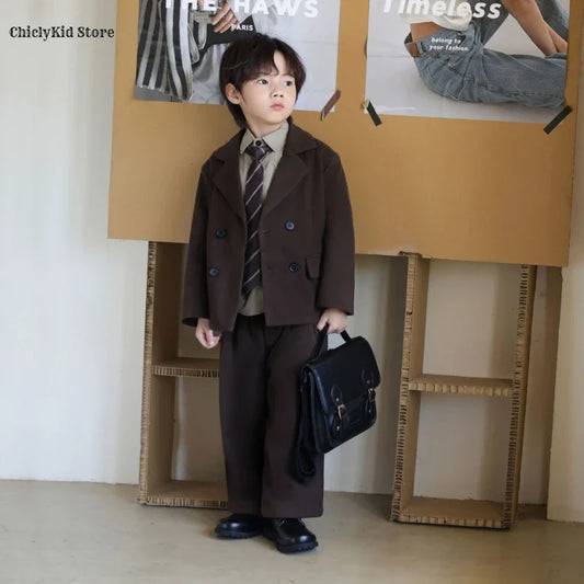 Boys Solid Double Breasted Blazer Jack Vest Pants Children Suit Waistcoat Wedding Clothes Sets Toddler Formal Dress Kids Tuxedos