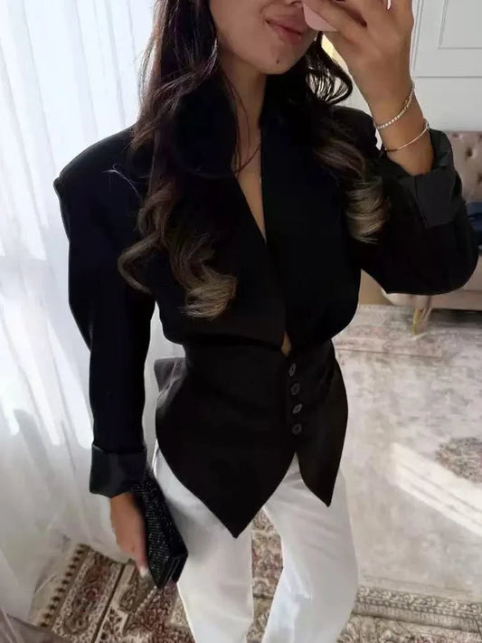 Woman High Street Commuter Jacket Fashion Long Sleeves Waist Coat Women Back Bow Decorative Slim Button Solid Spring Blazer