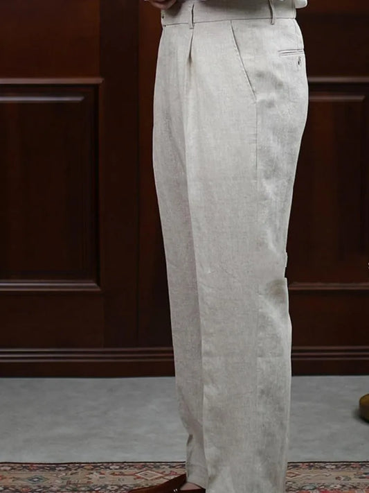 Men's Linen Suit Set Single Breasted Vintage Style Solid Color Summer Formal Outfit