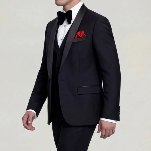 Men Suit 3 Pieces Black With Black Lapel Slim For Wedding Groom Business Party Prom Banquet Work Office Jacket Vest And Pants