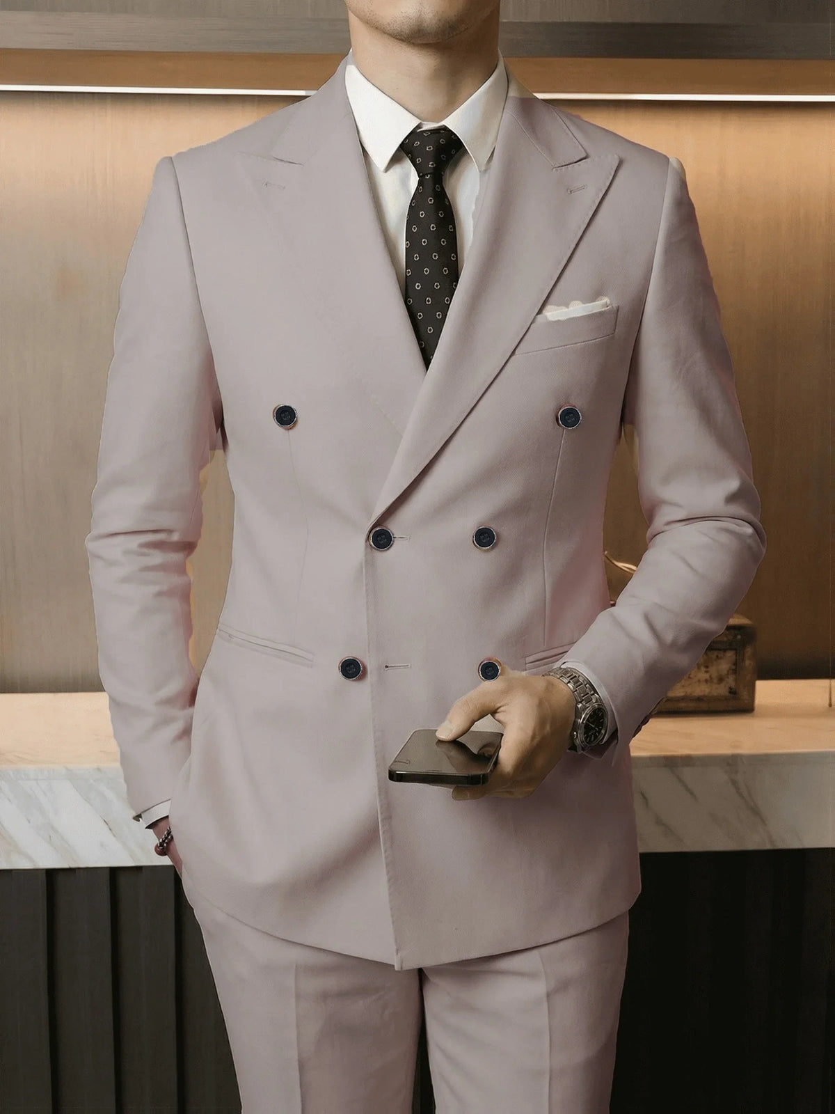 Costume Homme Slim Fit 2 Pièces Croisé, Ensemble Blazer & Pantalon pour Affaires, Mariage, Bal, Tuxedo