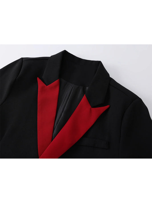 Women Black Gothic Patchwork Blazer Jacket Y2k 2000s Vintage Suit Coat Long Sleeve Single Breasted Oversize Outerwear Autum 2025