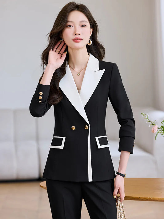 Elegant Business Chic Formal Blazer Pants Set for Woman Spring Autumn 2025 Fashion Hit Color Jackets Trousers Suits 2 Piece