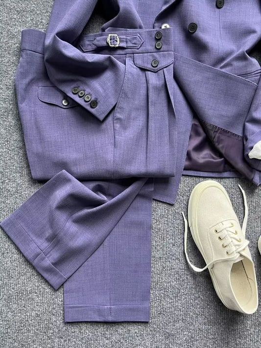 Men Gentleman Style Business Casual Blazers Suits Two Button Double Breasted Jacket Match Set Slim Fit Full Length Pant Outfits