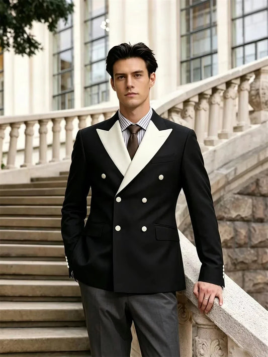 Men's Double Breasted Suit Jacket – Peak Lapel Blazer for Weddings & Formal Events