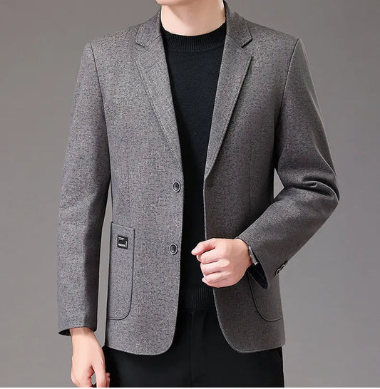 Men's Down Blazer Jacket Smart Casual Single Breasted Dark Grey Autumn Winter