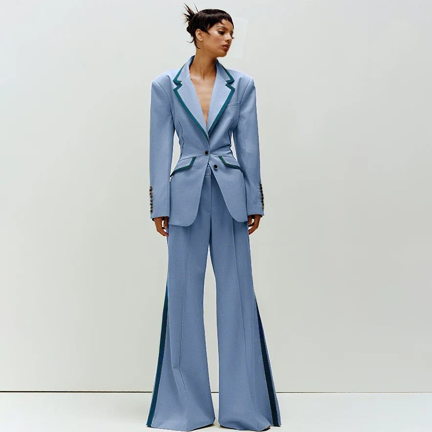 Women's Suit Slim Fit Two Piece(Blazer+Flare Trousers) Pants Set Professional Business Workwear Daily Outfit Suits for Ladies