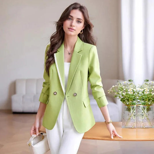 Spring 2025 Fashion Outerwears Blazer Mujer Woman New In Coats Casaco Feminino Double Breasted Office Lady Blazers Jackets Tops