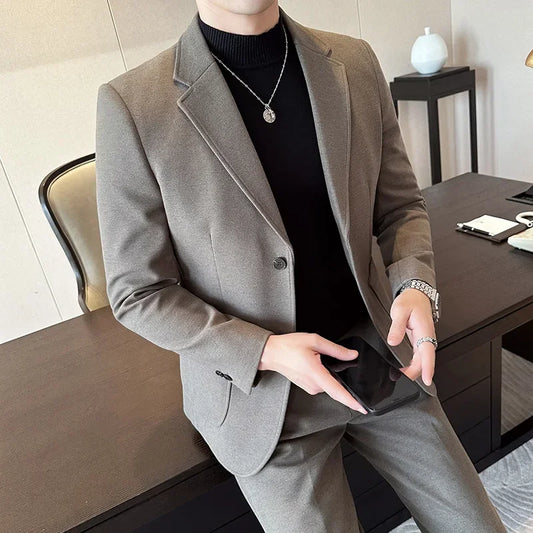 Plus Size 7XL-M ( Jacket+Pant)Autumn Winter Thickened Starry Sky Woolen Suit High Quality Slim Fit Business Social Casual 2 Pcs