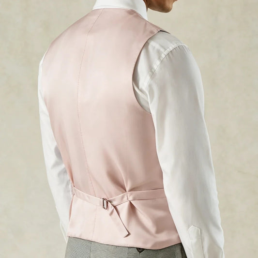 Men's Formal Vest Double-Breasted Lapel Waistcoat Pink Solid for Wedding & Business