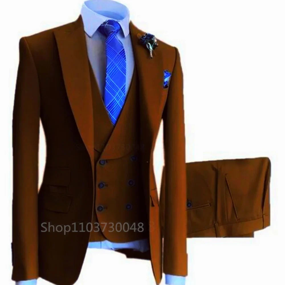 High-End Slim Fit 3 Pcs Set Formal Wedding Suits for Men Casual Business Groom Tuxedos with Jacket Vest Pants for Party Prom