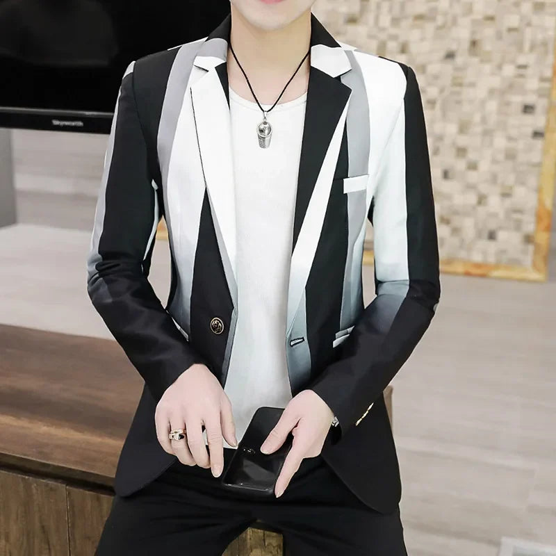 Blazer Men's Fashion Business Gentleman Slim-fit Stripes British Style Outdoor Performance Trend Wedding Banquet Casual Blazer